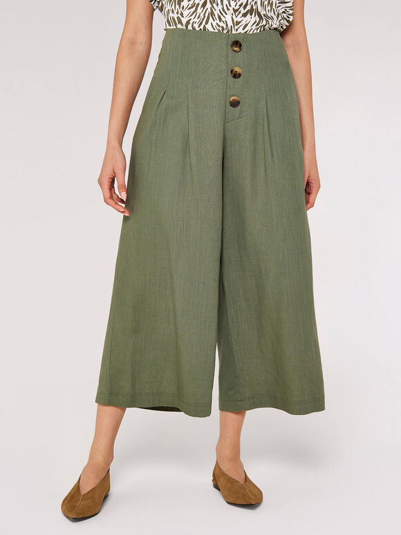 Linen Mix Culotte , Khaki, large