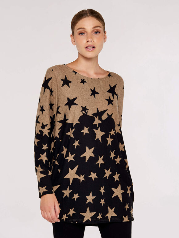 Gradient Stars Ruched Top, Stone, large