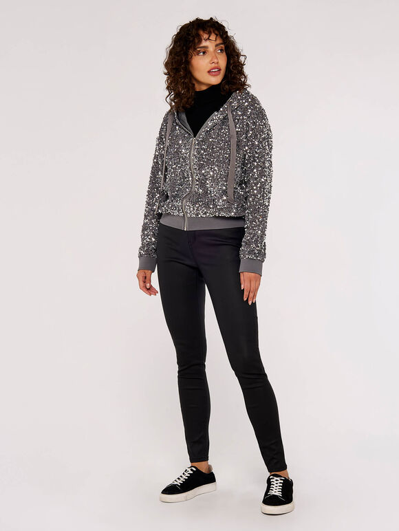 Sequin-Embellished Bomber Jacket, Light Grey / Silver, large