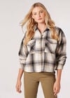 Fringed Cropped Check Shacket, Stone, large