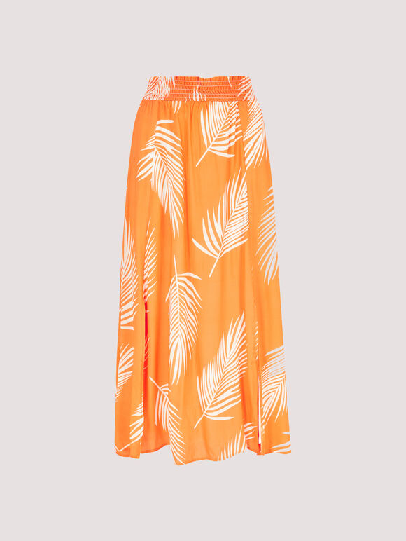 Palm Print Midi Skirt, Orange, large