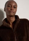 Fleece Cardigan, Brown, large