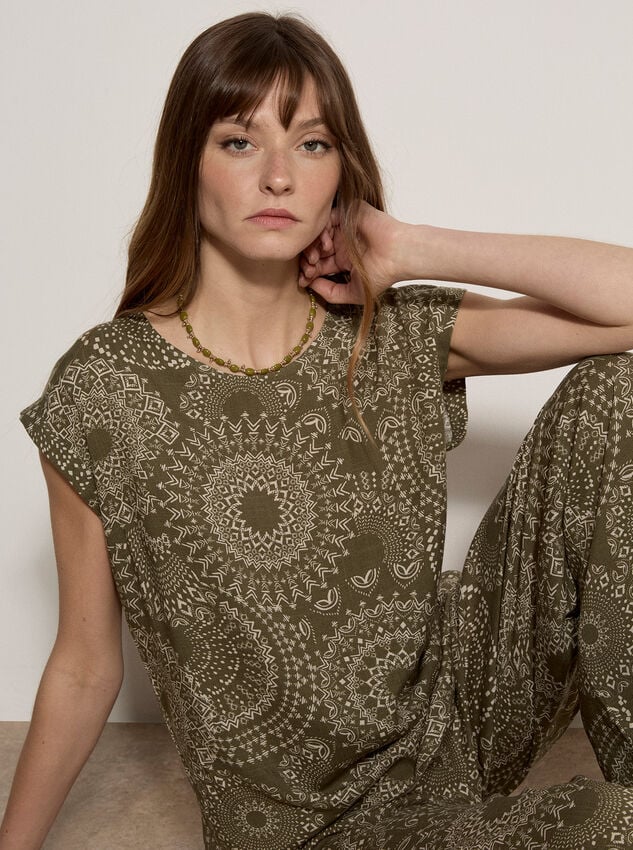 Kaleidoscope Print Woven T-Shirt, Khaki, large