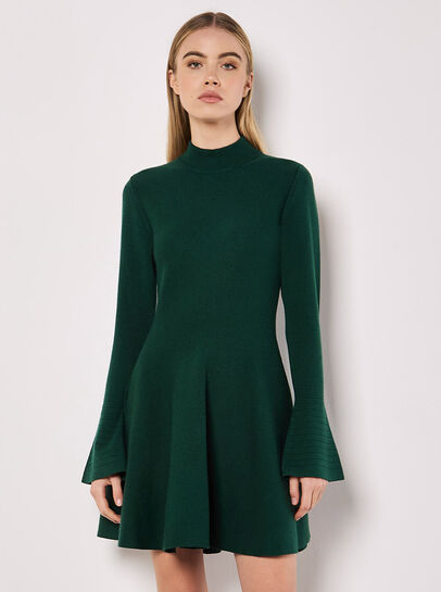 Bell Sleeve Knitted Skater Mini Dress