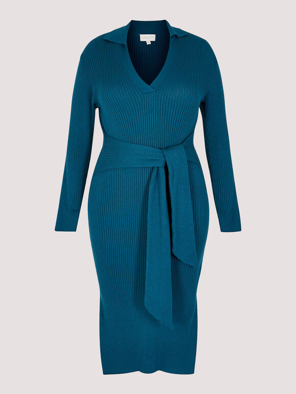 Curve Ribbed Midi Dress, Teal, large