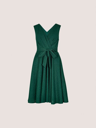 Metallic Pleat Skater Mini Dress
