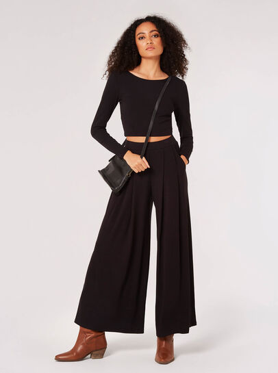 Ribbed Knit Palazzo Trousers