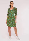 Ditsy Milkmaid Mini Dress, Green, large