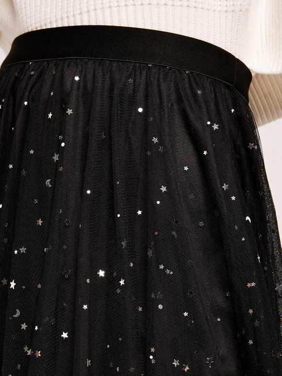 Stars Tulle Hanky Skirt, Black, large