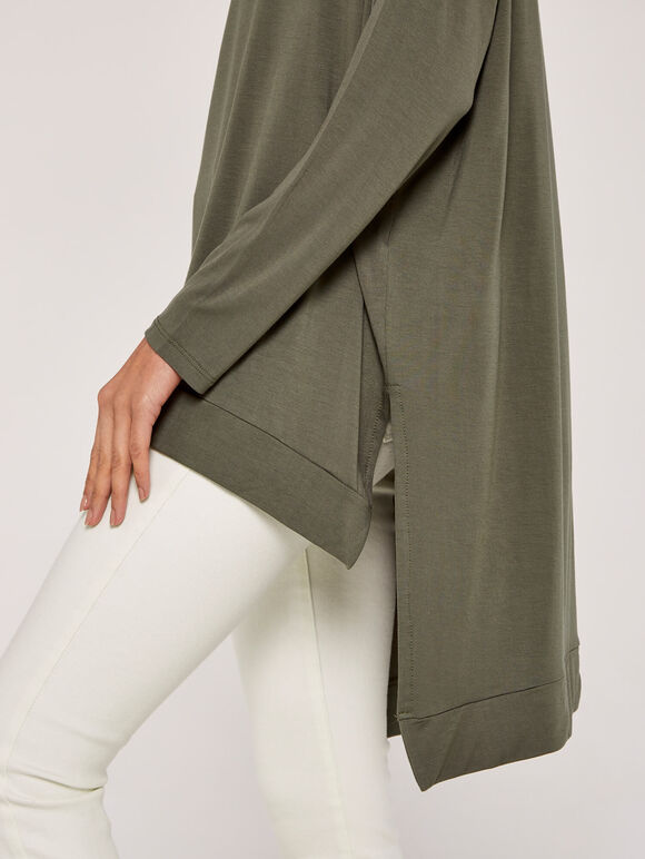 Oversized High Low Top, Khaki, large