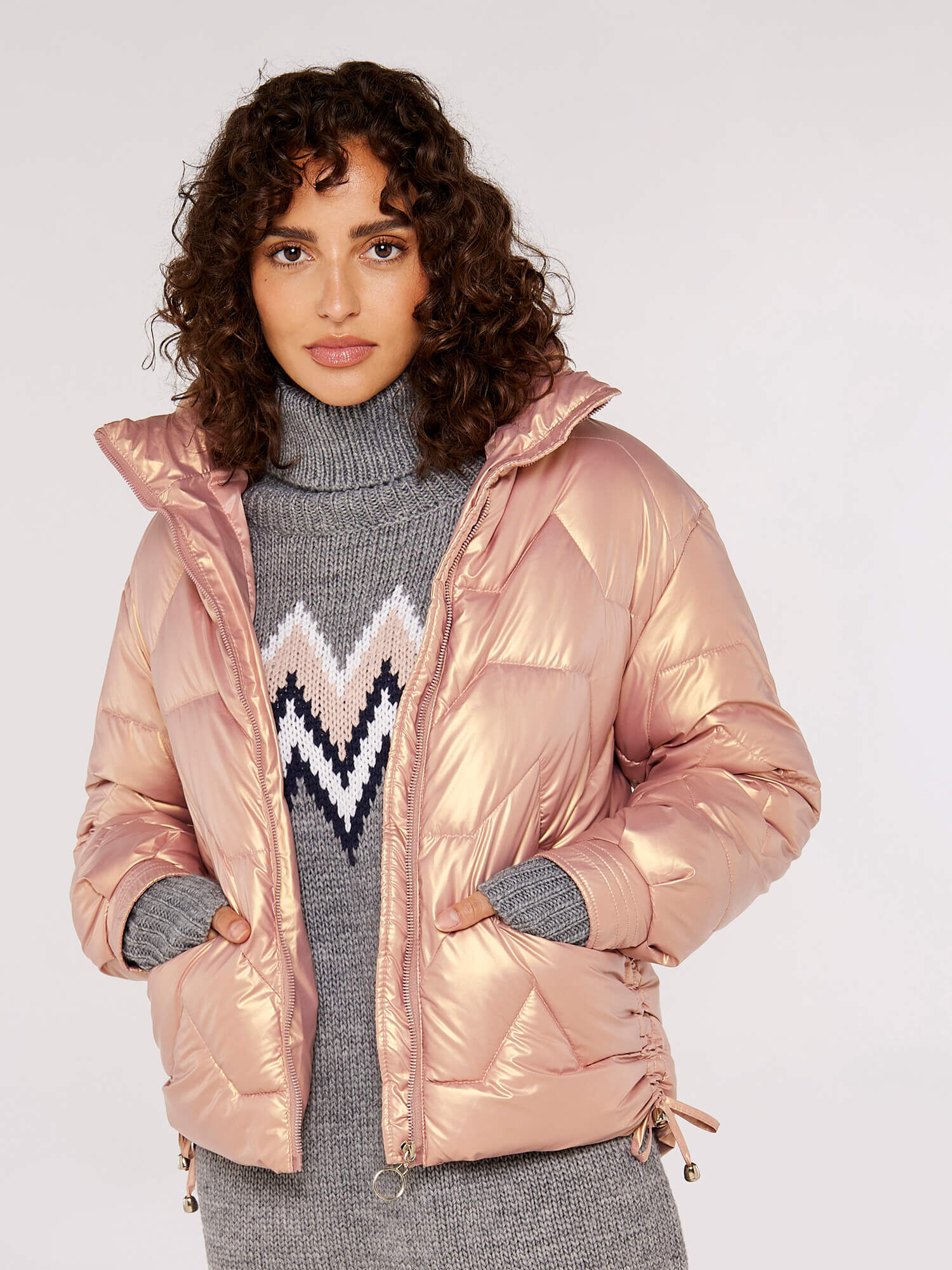 Irridescent Puffer Jacket Apricot Clothing