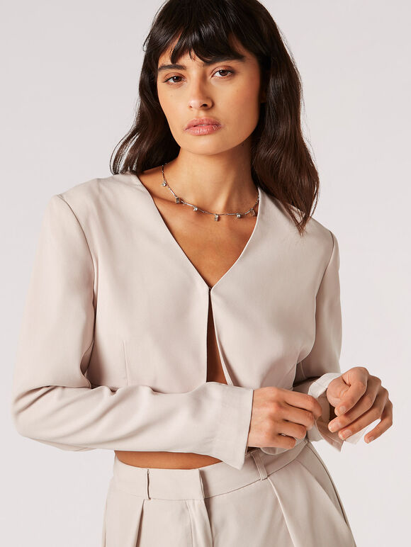 Cropped Bolero Jacket, Stone, large