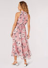 Robe midi chatoyante florale picturale, rose, grand