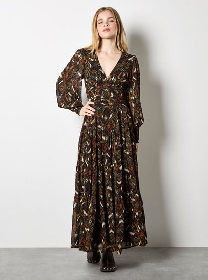 Ikat Chiffon Tiered Maxi Dress