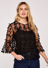 Lace Applique Mesh Top, Black, large