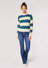 Wavy Stripe Pointelle Jumper, Stone, large