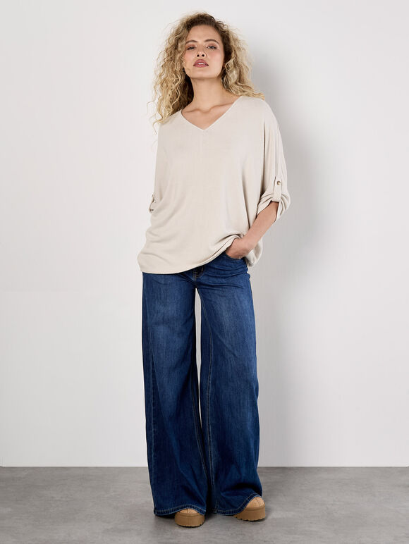 Soft Touch Oversized Batwing Top, Stone, large