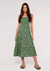 Ditsy Smocked Midi Dress, Green, large
