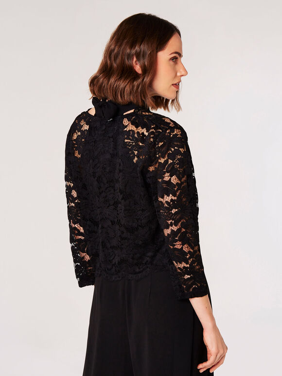 Cropped Lace Bolero, Black, large