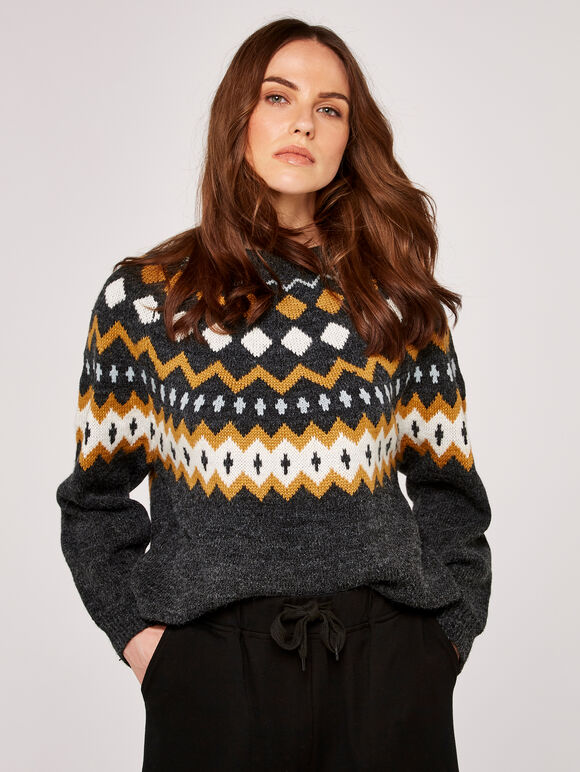 Pull Fairisle, gris, grand