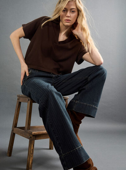 Pinstripe Wide-Leg Denim Jeans