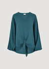 Cotton Oversized Tie Hem Top, Teal, large