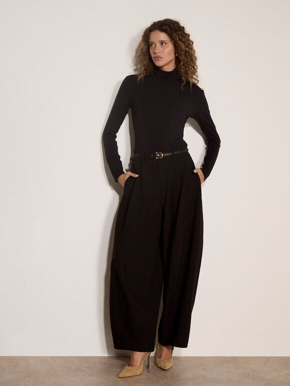 Oversized Wide-Leg Barrel Trousers, Black, large
