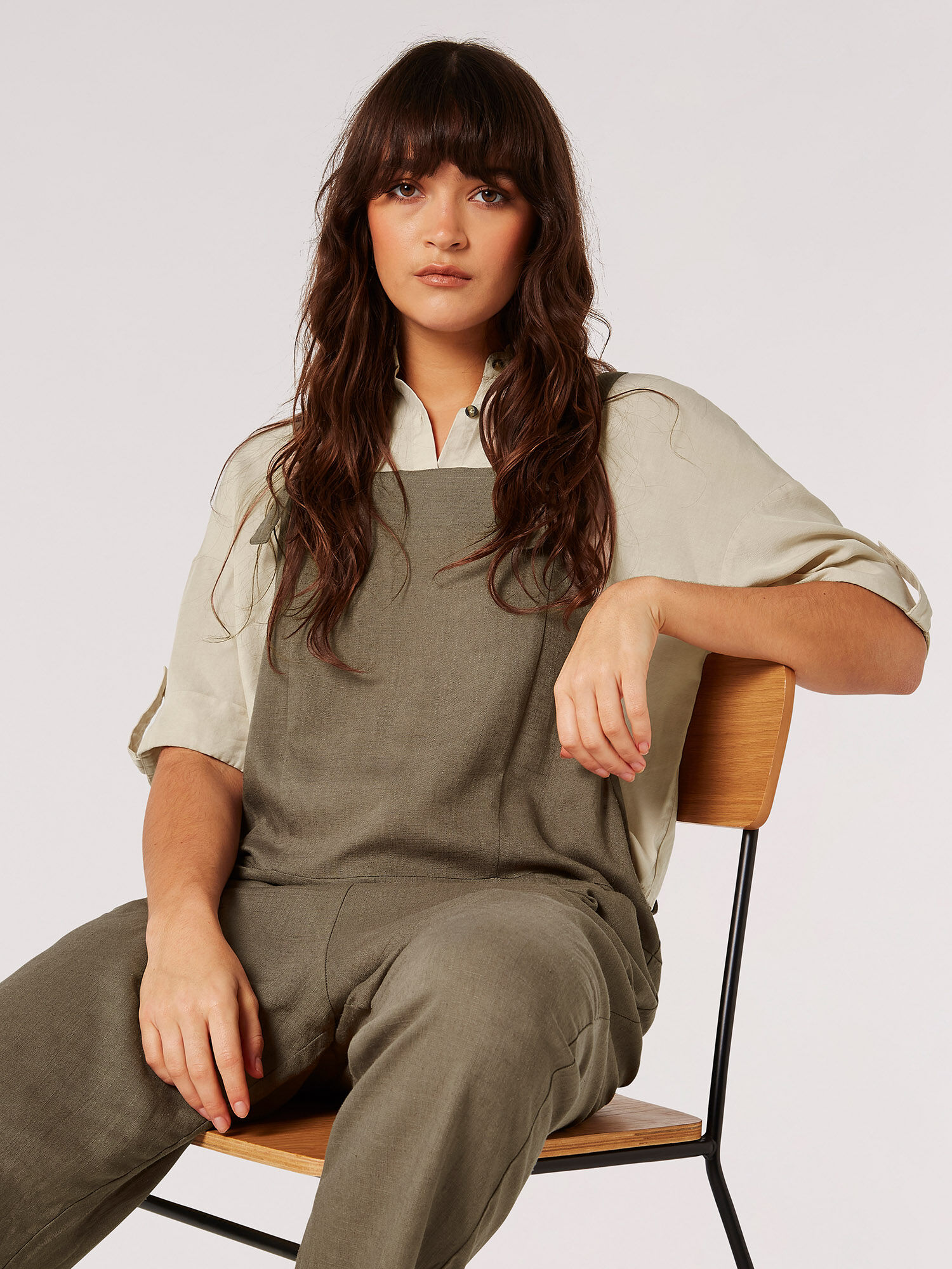 Khaki linen dungarees hotsell
