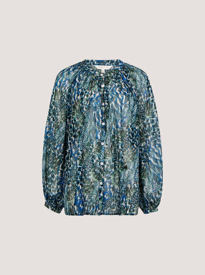 Patchwork Feather Print Chiffon Top