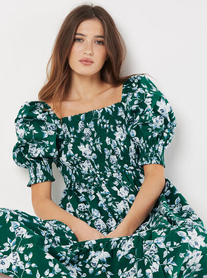 Rose Cotton Milkmaid Midaxi Dress