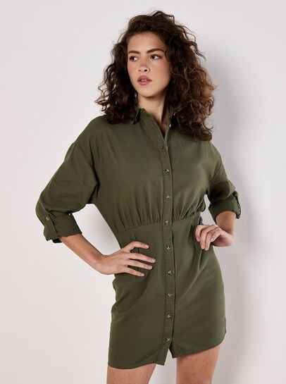 Fitted Twill Shirt Mini Dress