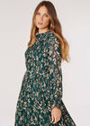 Leaf Pleated Chiffon Midi Dress, Green, large