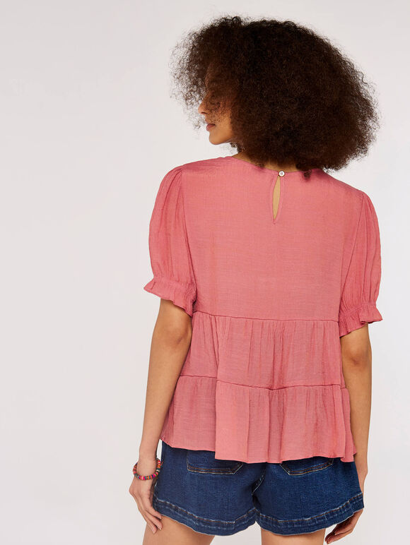 Ruffle Sleeve Shimmer Top, Pink, large