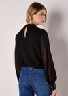 Sequin Trim Chiffon Top, Black, large