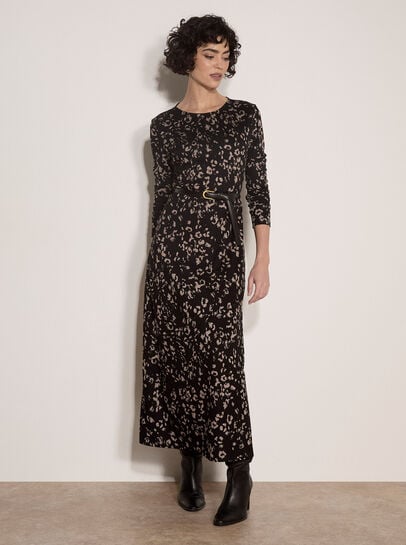 Jersey Knit Leopard Print Maxi Dress