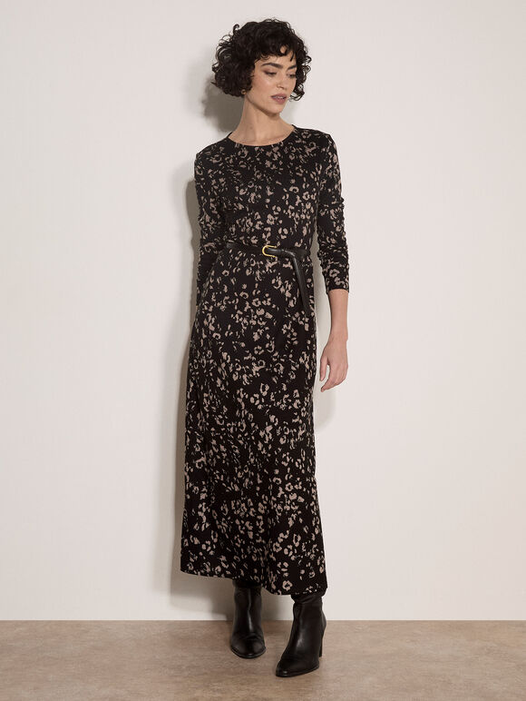 Jersey Knit Leopard Print Maxi Dress, Grey, large