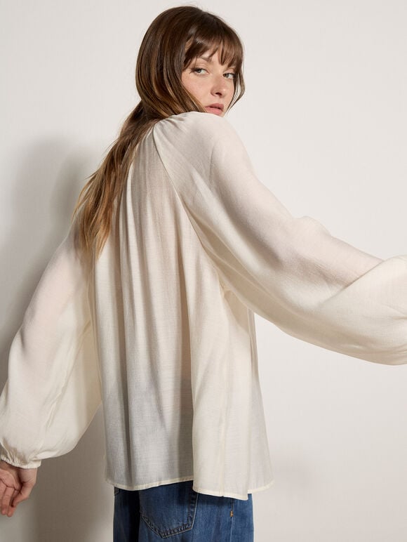 Lightweight Balloon Sleeve Blouse, White, large