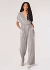 Plisse Metallic Jumpsuit, Silver, large