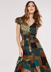 Patchwork Smocked Maxi Dress, Brown, large