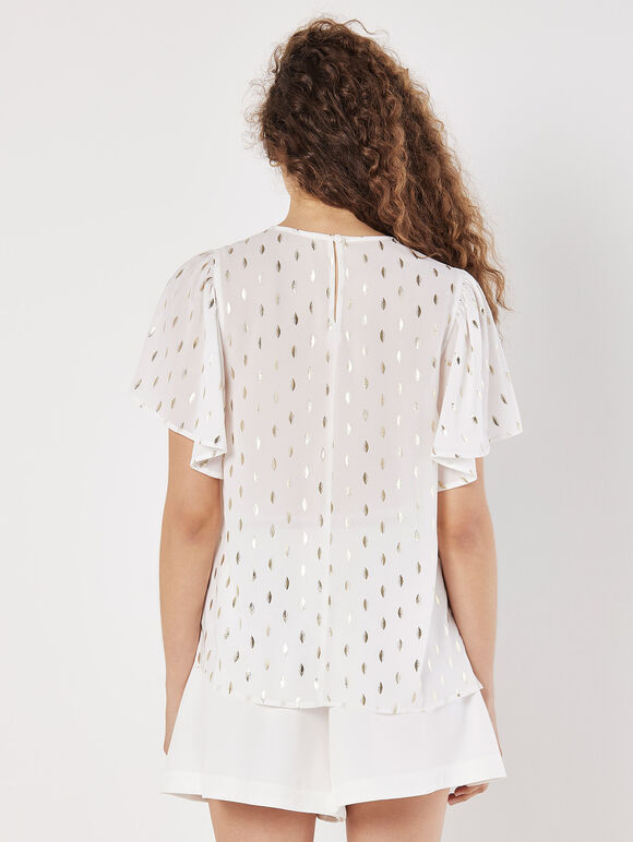 Gold Foil Blouse, White, large