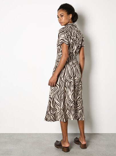 Zebra Print Shirt Midi Dress