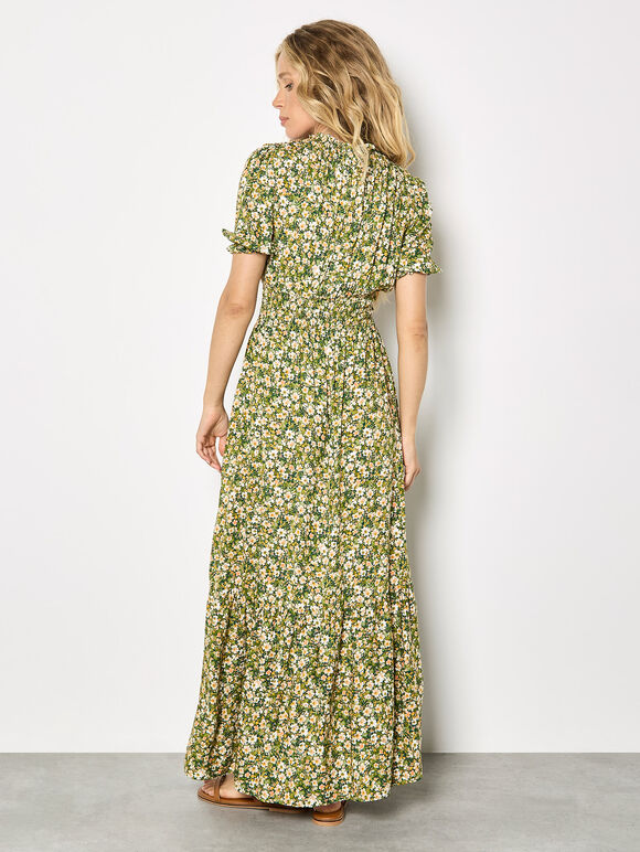 Ditsy Floral Tiered Maxi Dress, Green, large