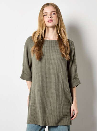 Soft-Touch Batwing Waffle Knit Top