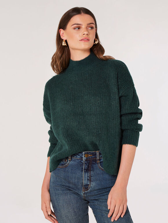 Chunky Knit Ribbed Jumper, Green, large