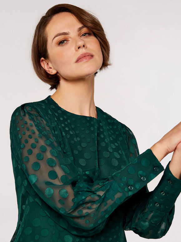 Jacquard Dot Chiffon Blouse, Green, large