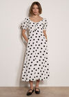 Polka Dot Bow Detail Midi Dress, White, large