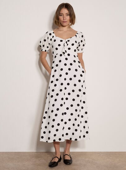Polka Dot Bow Detail Midi Dress