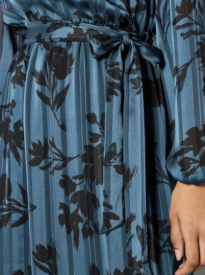 Satin Shimmer Floral Wrap Midaxi Dress