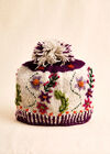 Hand-Knitted Floral Embroidered Beanie Hat, Grey, large