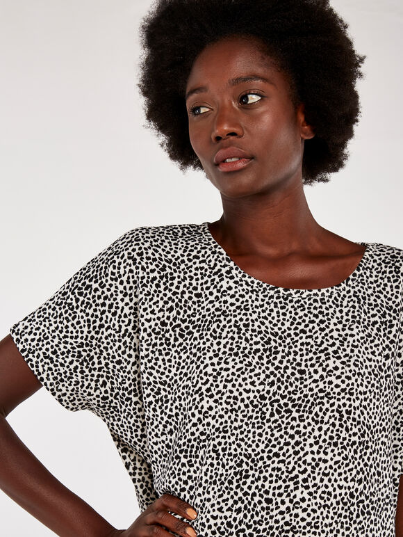 Textured Dot Curve Hem Tunic Top, Cream, large